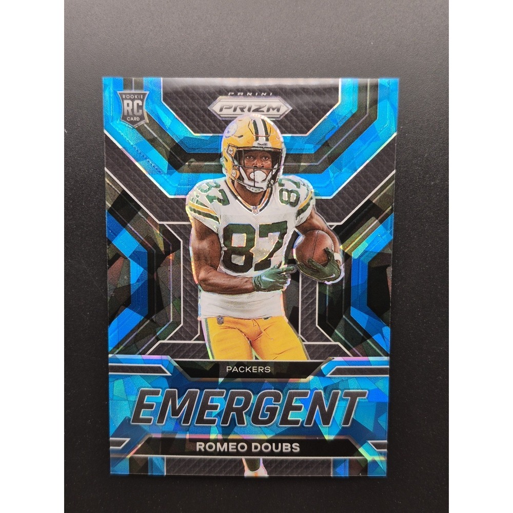 2022 Panini Prizm Romeo Doubs #E-14 Emergent Blue Ice Prizm /99 (RC) Packers - Picture 3 of 11
